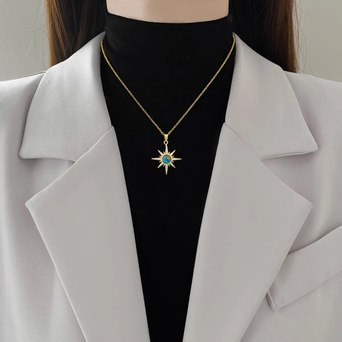 Titanium Steel Copper Simple Style Shiny Star Inlay Zircon Pendant Necklace