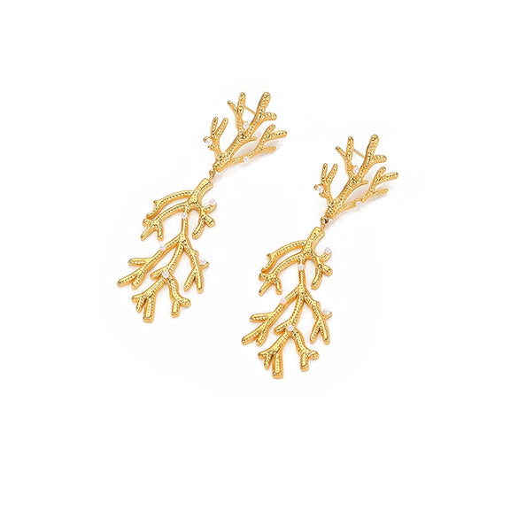 Titanium Steel Coralshaped Earrings With Flower Style Light Luxury Highend Sense
