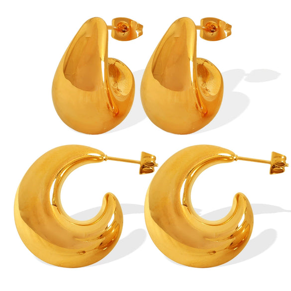 316L Stainless Steel Crescent Hollow C Shaped Geometric Electroplated Women's Earrings