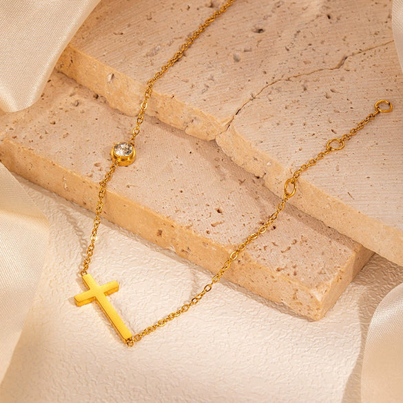 Titanium Steel Cross And Joker Zircon Jewelry For Women Electroplated O Chain Style