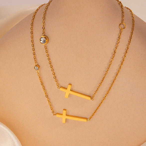 Titanium Steel Cross And Joker Zircon Jewelry For Women Electroplated O Chain Style