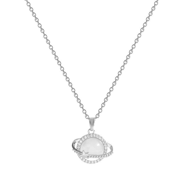 Titanium Steel Cross Chain Women's Minimalist Opal Planet Series Pendant Necklace With Electroplating Design