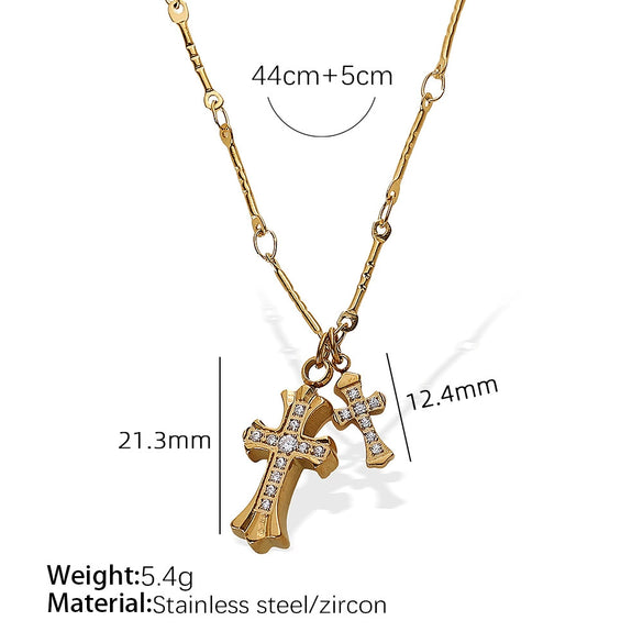 316L Stainless Steel Cross Clavicle Chain Fashion Necklace With Electroplating Design
