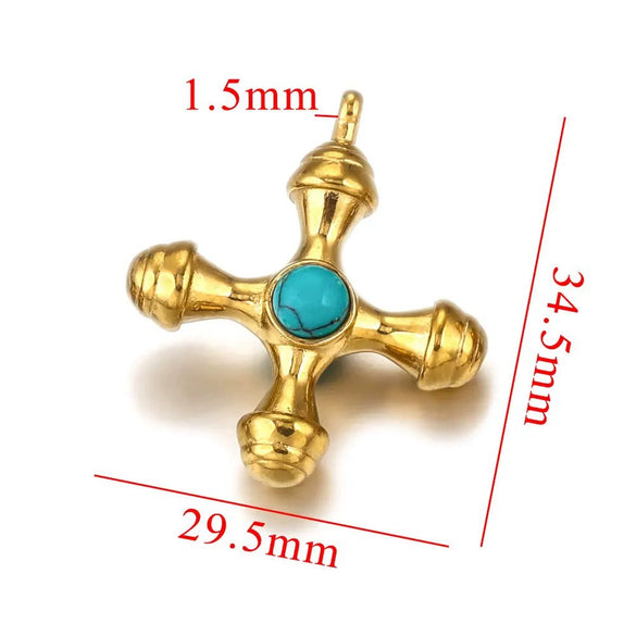 Titanium Steel Cross Pendant Clavicle Chain With Natural Tiger Eye Stone Light Luxury Retro Style