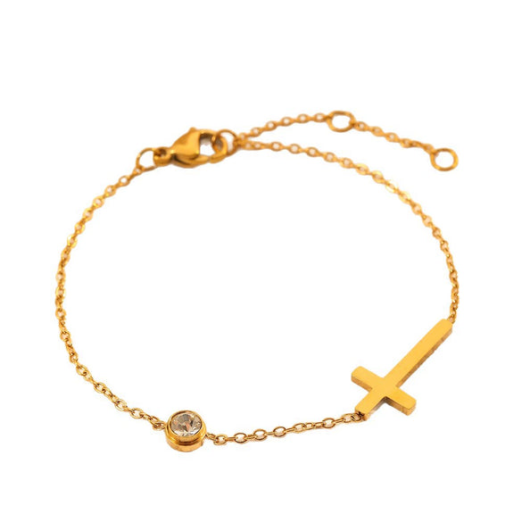 Titanium Steel Cross With Diamond Women's Anklet Jewelry