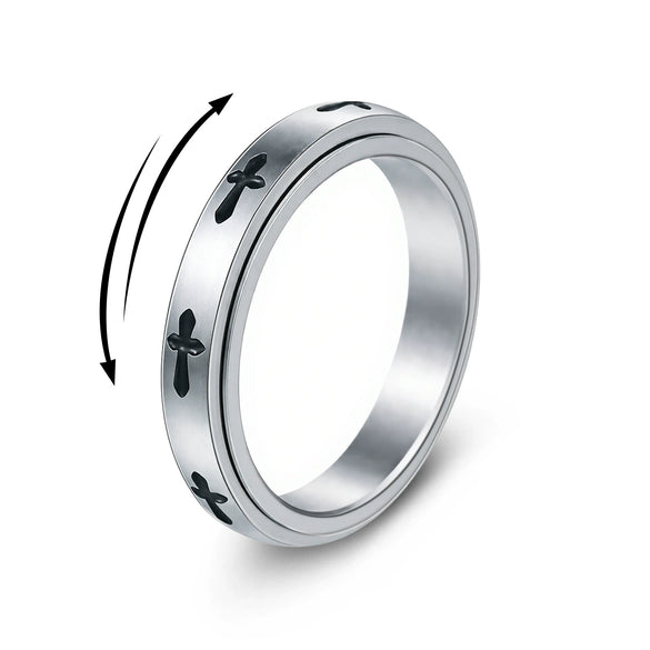 Titanium Steel Crossshaped Rotatable Stressreducing Ring With Animal And Zodiac Styling And Seiko Design For Women