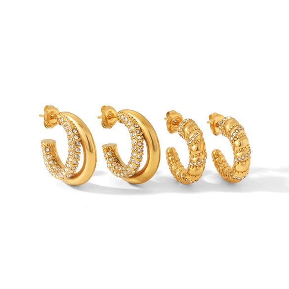 Titanium Steel Cshaped Twist Pattern With Diamond Earrings Electroplated