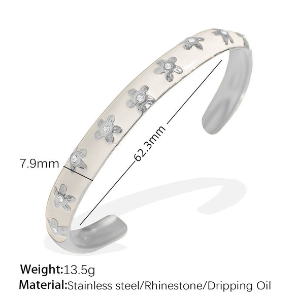 316L Stainless Steel Ctype Diamondencrusted Flower Oil Drop Bracelet For Girls Geometric Style Electroplated