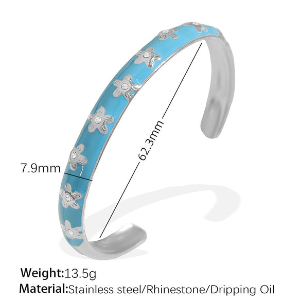 316L Stainless Steel Ctype Diamondencrusted Flower Oil Drop Bracelet For Girls Geometric Style Electroplated