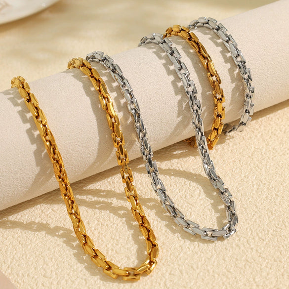 316L Stainless Steel Cuban Chain Bracelet And Necklace For Unisex Trendy And Simple Design With Electroplating