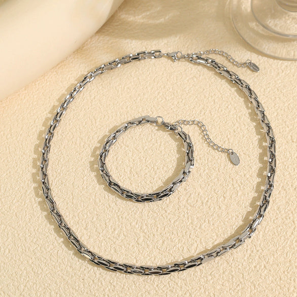 316L Stainless Steel Cuban Chain Bracelet And Necklace For Unisex Trendy And Simple Design With Electroplating
