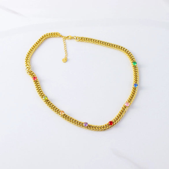 Titanium Steel Cuban Chain Necklace With Geometric Pattern Electroplated For Women