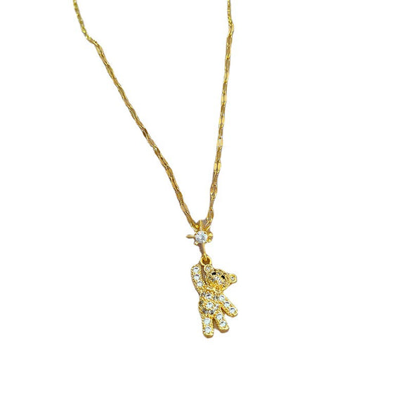 Titanium Steel Diamond Geometric Bear Women's Lucky Ins Cyber Red Clavicle Necklace