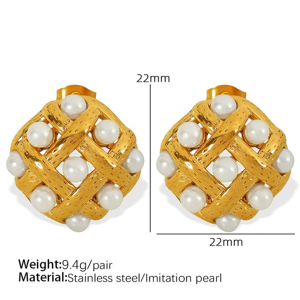 316L Stainless Steel Diamond Pearl Earrings Retro Antique Fashion Electroplating