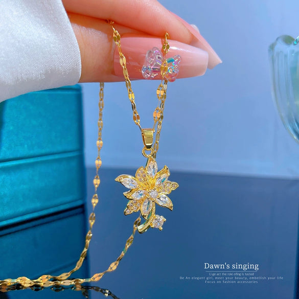 Titanium Steel Diamond Zircon Geometric Design Live Necklace