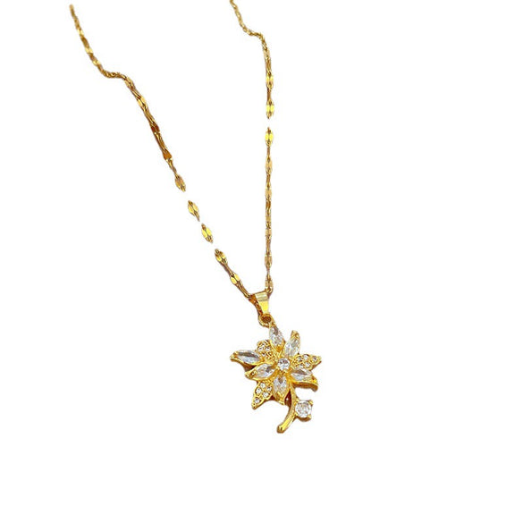 Titanium Steel Diamond Zircon Geometric Design Live Necklace