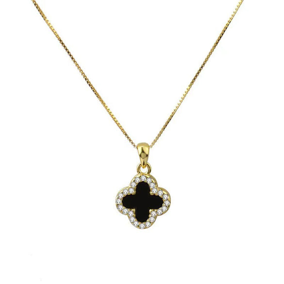 Titanium Steel Diamondencrusted Fourleaf Clover Doublesided Shell Clavicle Ball Chain Necklace Gold Inlaid For Girls Light Luxury Geometric Style