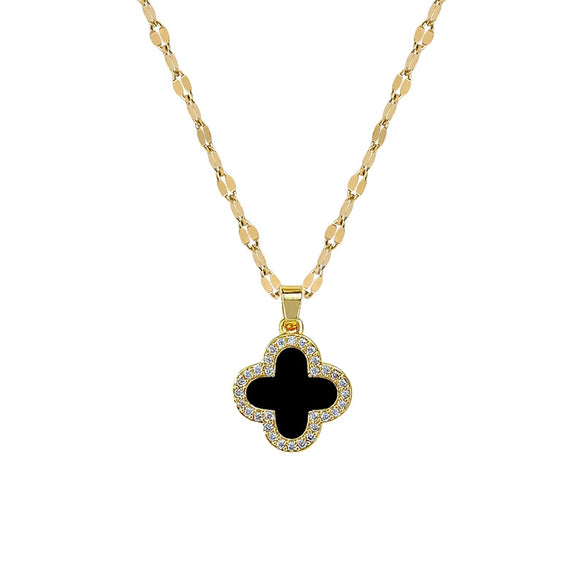 Titanium Steel Diamondencrusted Geometric Fourleaf Flower Cartoon Female Clavicle Necklace