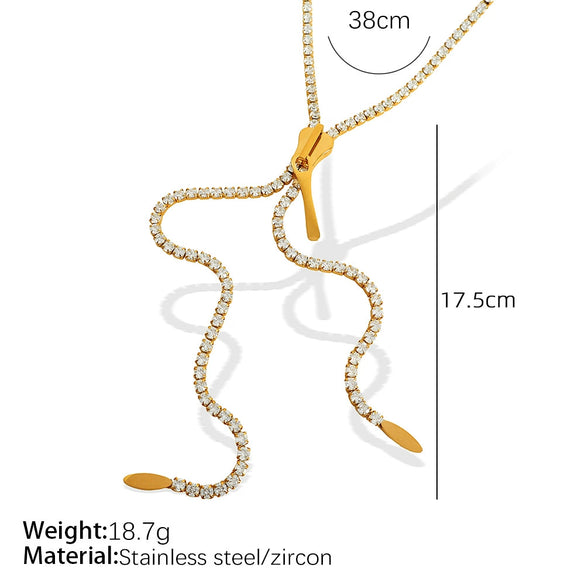 316L Stainless Steel Diamondencrusted Zipper Long Necklace For Women Cold Style Electroplated