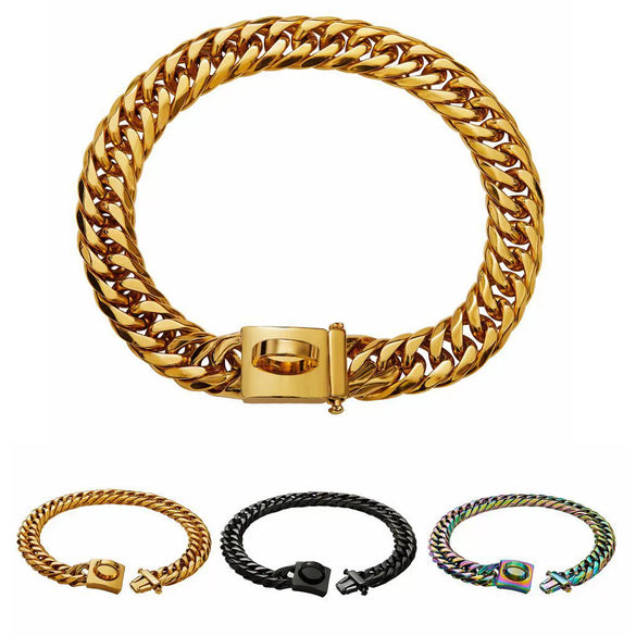 Titanium Steel Dog Chain Metal Collar Antibite Sixsided Grinding Polishing Vacuum Plating
