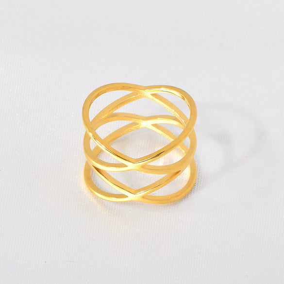 Titanium Steel Double Cross Hollow Geometric Women's Ring Electroplated Hand Jewelry