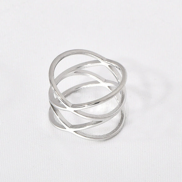 Titanium Steel Double Cross Hollow Geometric Women's Ring Electroplated Hand Jewelry