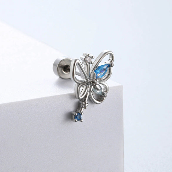 Titanium Steel Double Head Screw Ear Nail With Butterfly Flower And Insect Pattern Lovely Style For Women