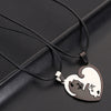 Titanium Steel Double Heart Puzzle Cat Couple Pendant Necklace With Rope Chain Electroplated Simple Unisex Jewelry