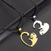 Titanium Steel Double Heart Puzzle Cat Couple Pendant Necklace With Rope Chain Electroplated Simple Unisex Jewelry