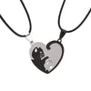 Titanium Steel Double Heart Puzzle Cat Couple Pendant Necklace With Rope Chain Electroplated Simple Unisex Jewelry