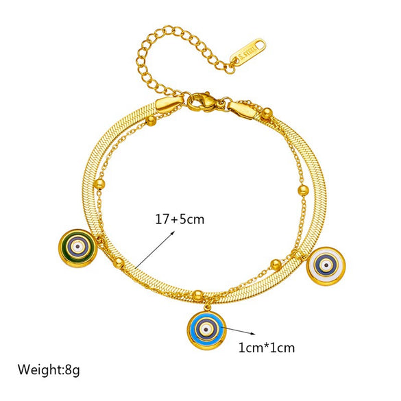 Titanium Steel Double Layer Chain Dripping Striped Eye Pendant Women's Bracelet With Retro Design And Electroplating Treatment