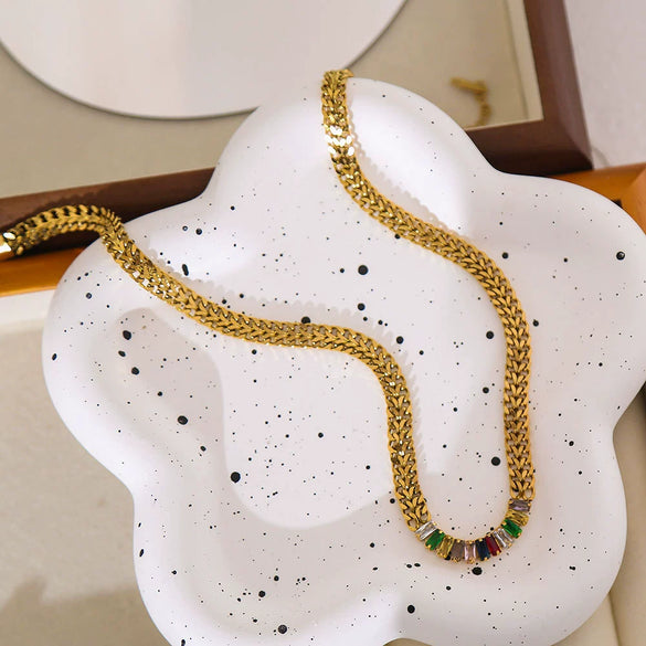 Titanium Steel Double Layer Inlaid Zirconium U Shaped Clavicle Chain With Cuban Chain Stitching Zir Pendant Electroplated Retro Fashion Accessory