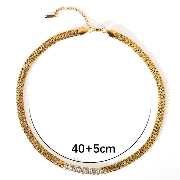 Titanium Steel Double Layer Inlaid Zirconium U Shaped Clavicle Chain With Cuban Chain Stitching Zir Pendant Electroplated Retro Fashion Accessory