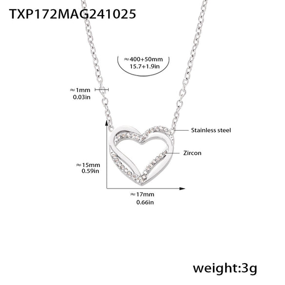 316L Stainless Steel Double Layer Love Inlaid Zircon Clavicle Necklace Bracelet Pvd Gold Plated Niche Style