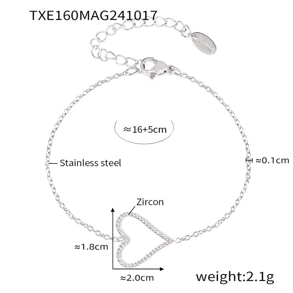 316L Stainless Steel Double Layer Love Inlaid Zircon Clavicle Necklace Bracelet Pvd Gold Plated Niche Style