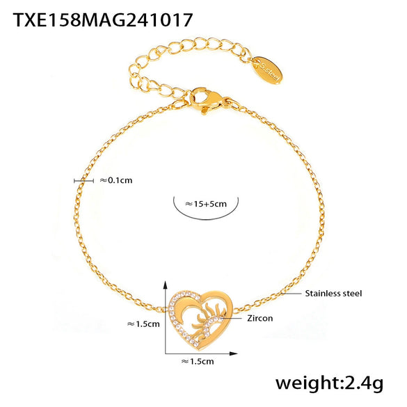 316L Stainless Steel Double Layer Love Inlaid Zircon Clavicle Necklace Bracelet Pvd Gold Plated Niche Style