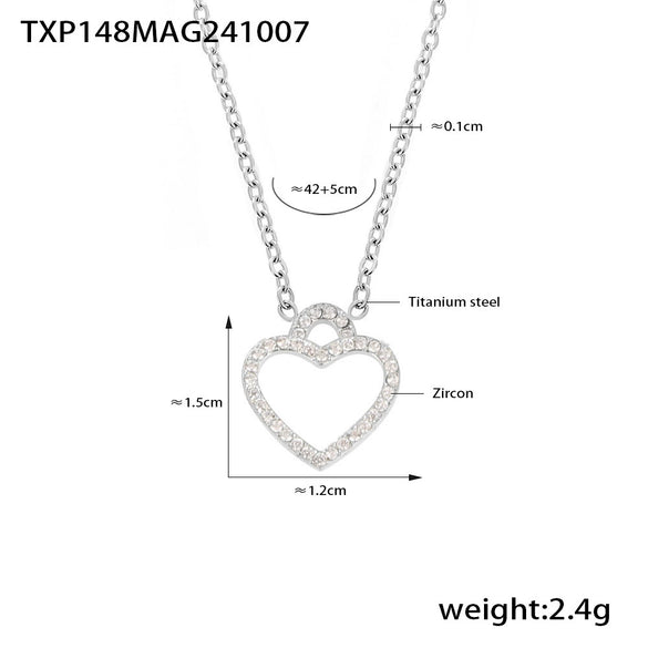 316L Stainless Steel Double Layer Love Inlaid Zircon Clavicle Necklace Bracelet Pvd Gold Plated Niche Style