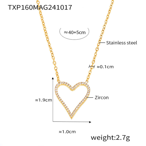 316L Stainless Steel Double Layer Love Inlaid Zircon Clavicle Necklace Bracelet Pvd Gold Plated Niche Style