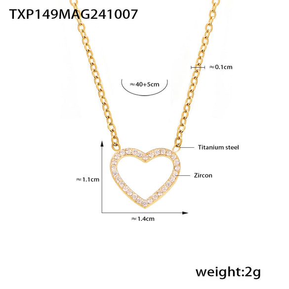 316L Stainless Steel Double Layer Love Inlaid Zircon Clavicle Necklace Bracelet Pvd Gold Plated Niche Style