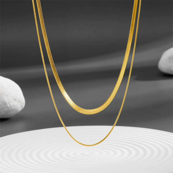 Titanium Steel Double Layer Overlapping Necklace Geometric Cartoon Style Vacuum Electroplated In Furnace