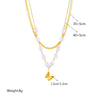 Titanium Steel Double Layer Pearl Frosted Three Dimensional Butterfly Pendant Clavicle Chain For Women With Electroplating Treatment And Bow Tie Pattern