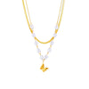 Titanium Steel Double Layer Pearl Frosted Three Dimensional Butterfly Pendant Clavicle Chain For Women With Electroplating Treatment And Bow Tie Pattern