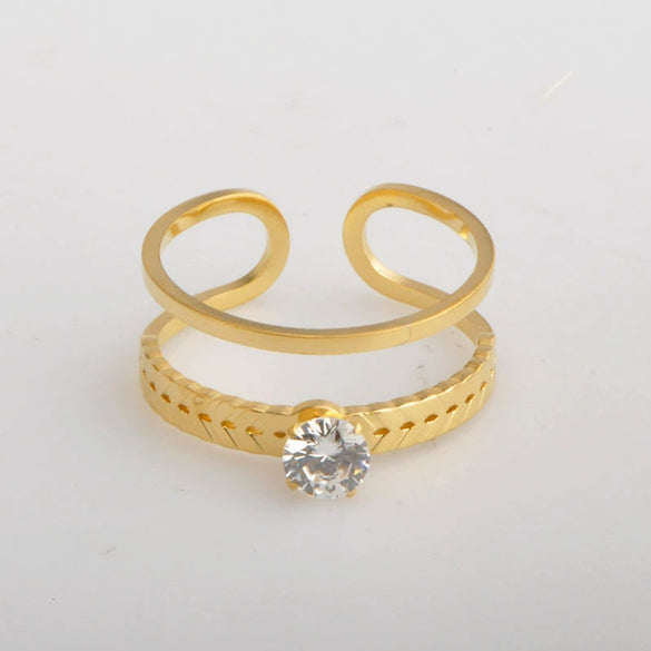 Titanium Steel Double Layer Simple Sweet Finger Ring For Women With Electroplating Treatment