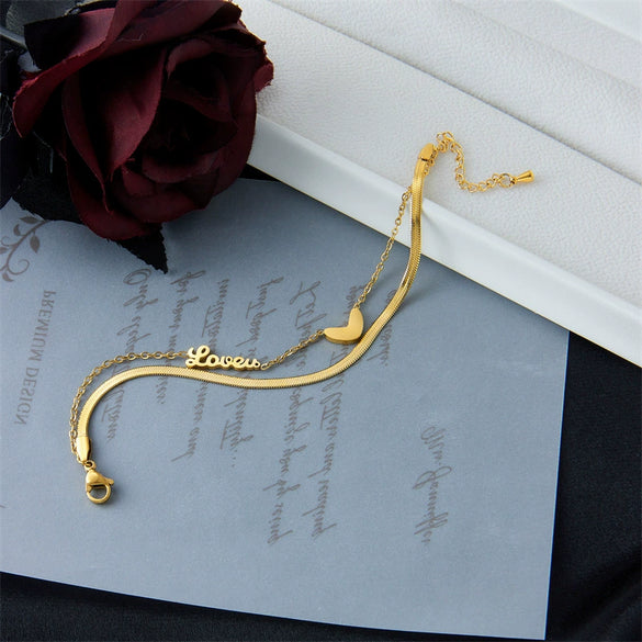 Titanium Steel Double Layer Stacked Love English Letter Electroplated Women's Bracelet