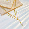 Titanium Steel Double Layer Stacked Tassel Pendant Necklace With Circle Star Shapes Electroplated
