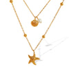 316L Stainless Steel Double Layer Starfish Shell Clavicle Chain Stacked Necklace Vacuum Plated 18K Gold For Women Simple Natural Style