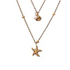 Titanium Steel Double Layer Starfish Shell Stacked Clavicle Chain Necklace Vacuum Plated 18K Gold