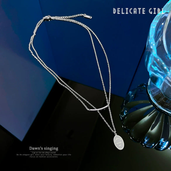 Titanium Steel Double Layer Wafer Necklace With Electroplating Geometric And Cartoon Style