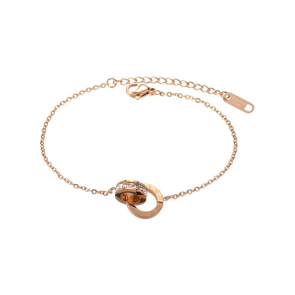 Titanium Steel Double Ring Bracelet For Women With Roman Numerals Pattern Light Luxury Style Electroplated