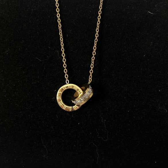 Titanium Steel Double Ring Necklace With Roman Numerals Pendant Golden Light Luxury Clavicle Chain For Women Diamond Treated O Chain